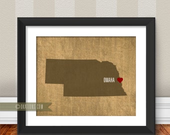 Omaha Nebraska Love  Wall Art - burlap - I love city state Instant Download - Digital File - Printable - Downloadable