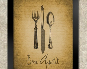 Bon Appetit Kitchen Art Decoration - INSTANT DOWNLOAD - DIY Downloadable Printable File 8x10