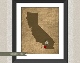 San Diego California Love  Wall Art - burlap - I love city state Instant Download - Digital File - Printable - Downloadable