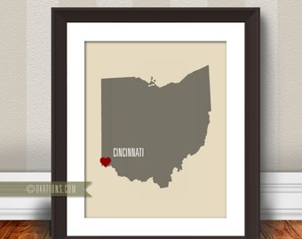Cincinnati Ohio Love  Wall Art - I love city state Instant Download - Digital File - Printable - Downloadable