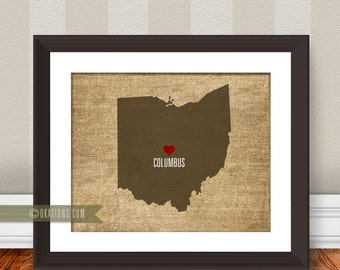 Columbus Ohio State Map Love  Wall Art - burlap - I love city state Instant Download - Digital File - Printable - Downloadable