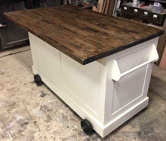 Farmhouse Industrial Kitchen Island With Handy Roll Out Trash