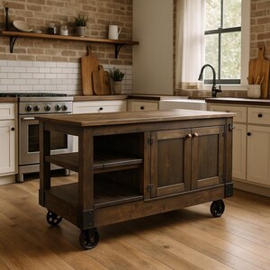 Industrial Steampunk Style Hand Made Factory Cart Kitchen Island