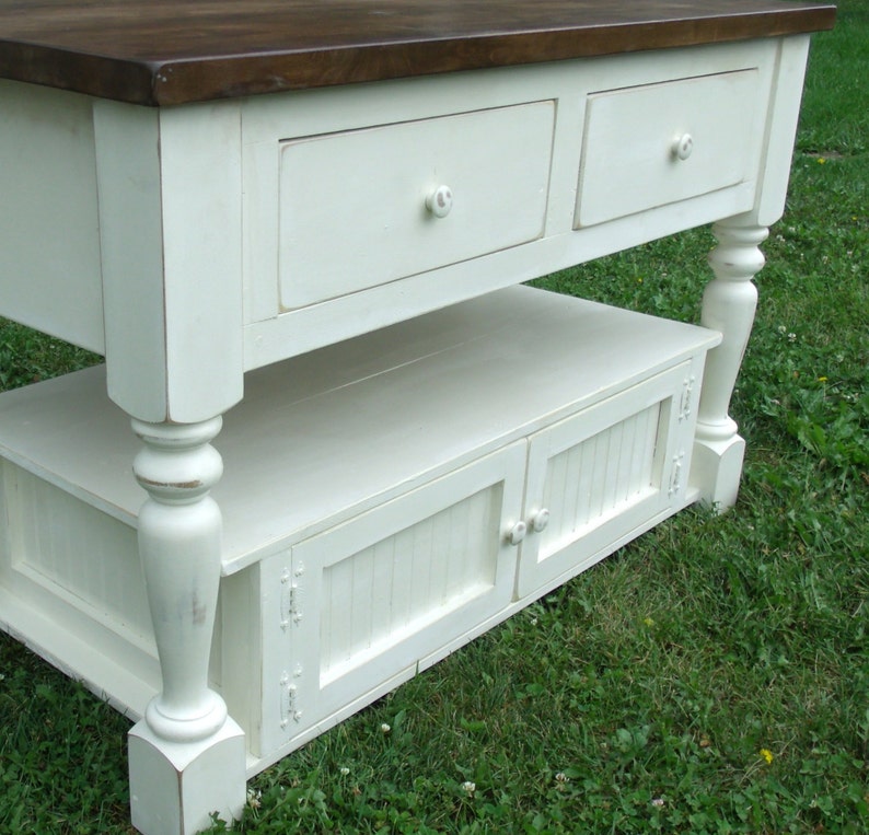 Beautiful Distressed Antique White Kitchen Island / Sideboard Etsy