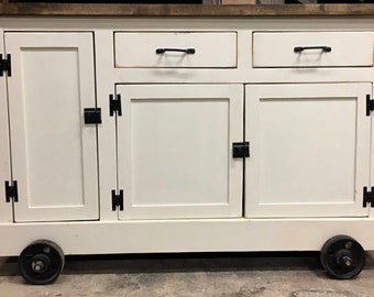 Farmhouse Industrial Kitchen Island with handy roll out Trash Container