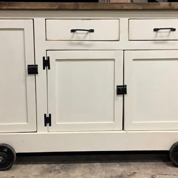 Farmhouse Industrial Kitchen Island with handy roll out Trash Container