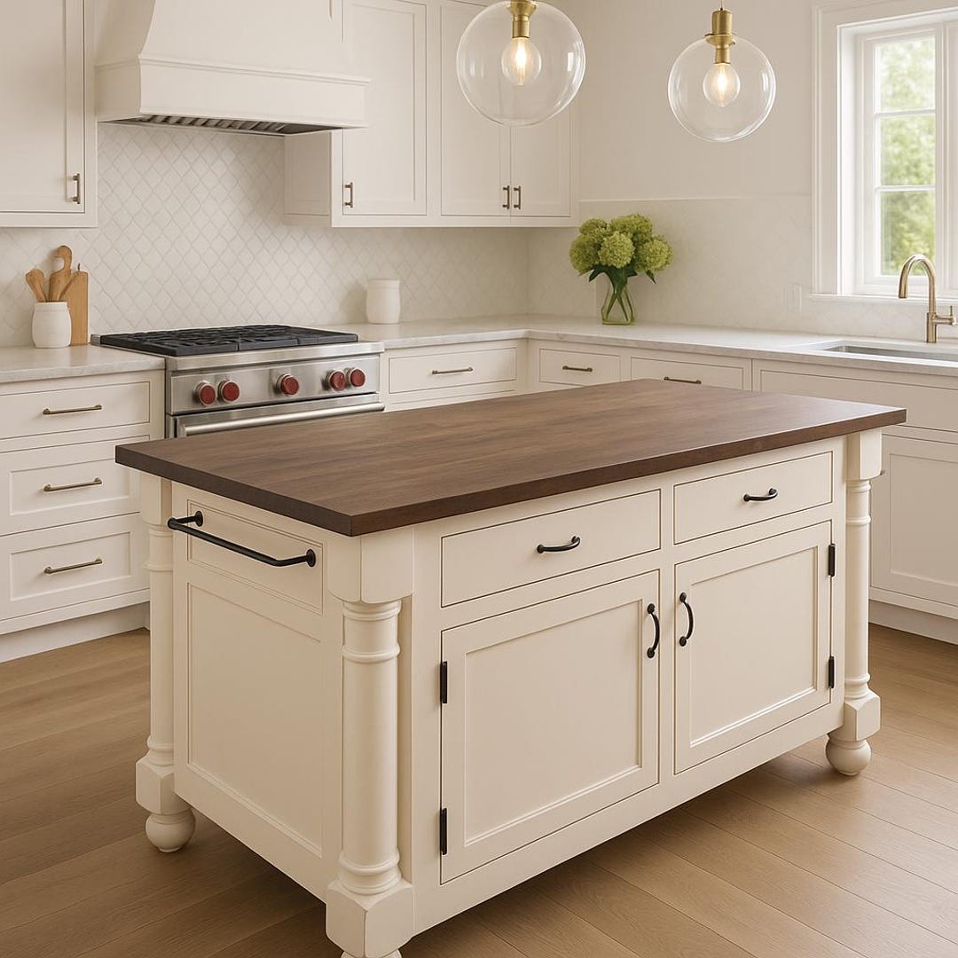Custom Solid Wood Kitchen Island With Stool Storage, Modern Kitchen ...