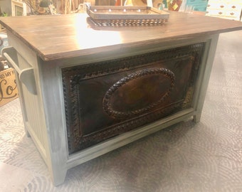 Beautiful Handmade Farmhouse Kitchen Island with vintage Tin