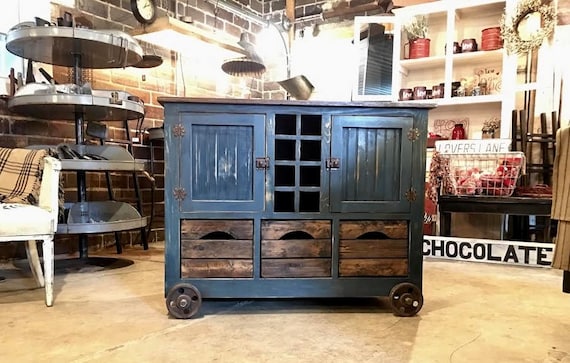 Beautiful Industrial Farmhouse Solid Wood Kitchen Island Etsy