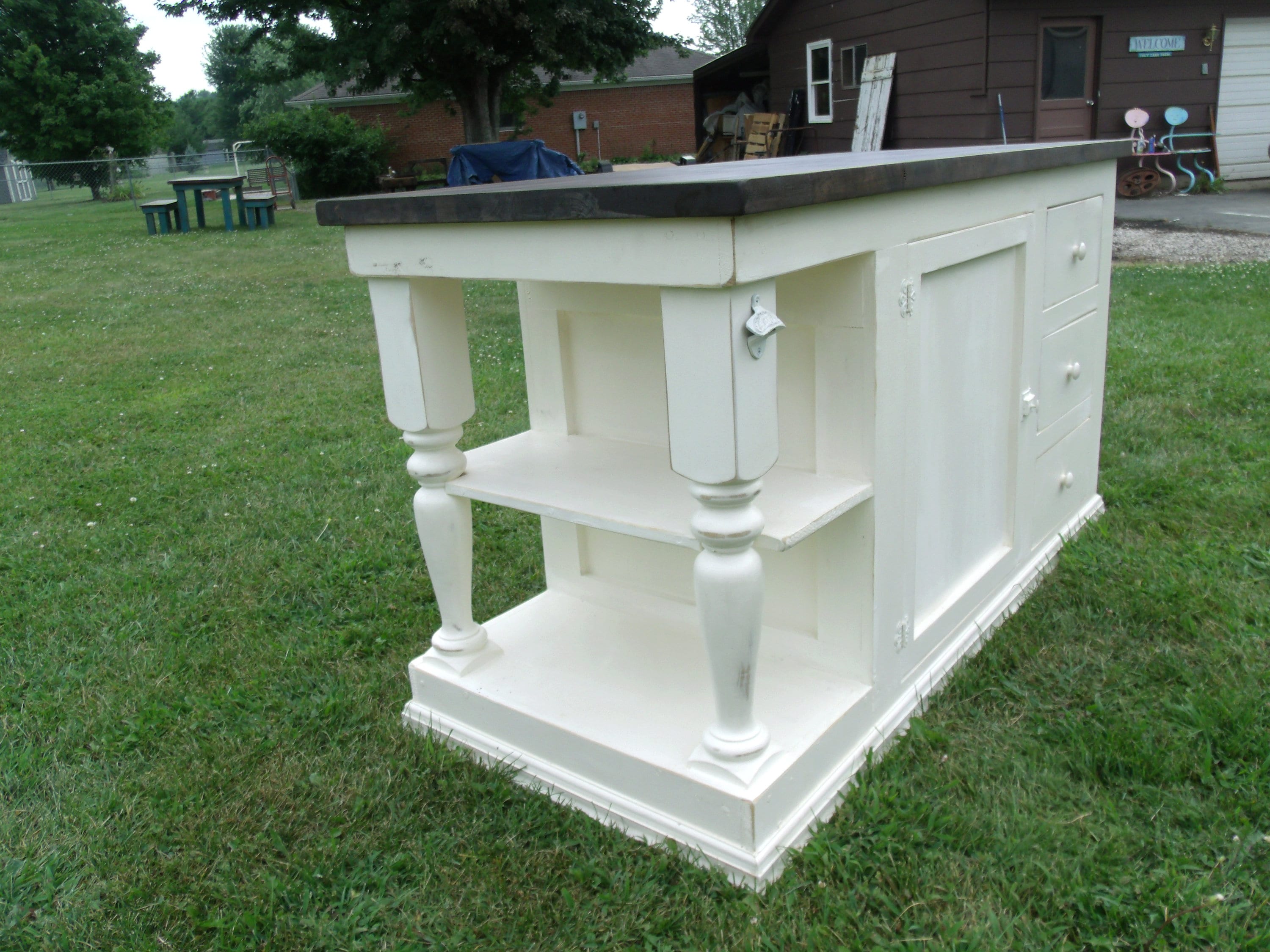 Kitchen Island, Island With Storage. Beautiful Rustic Farmhouse Style, Three Drawer Island