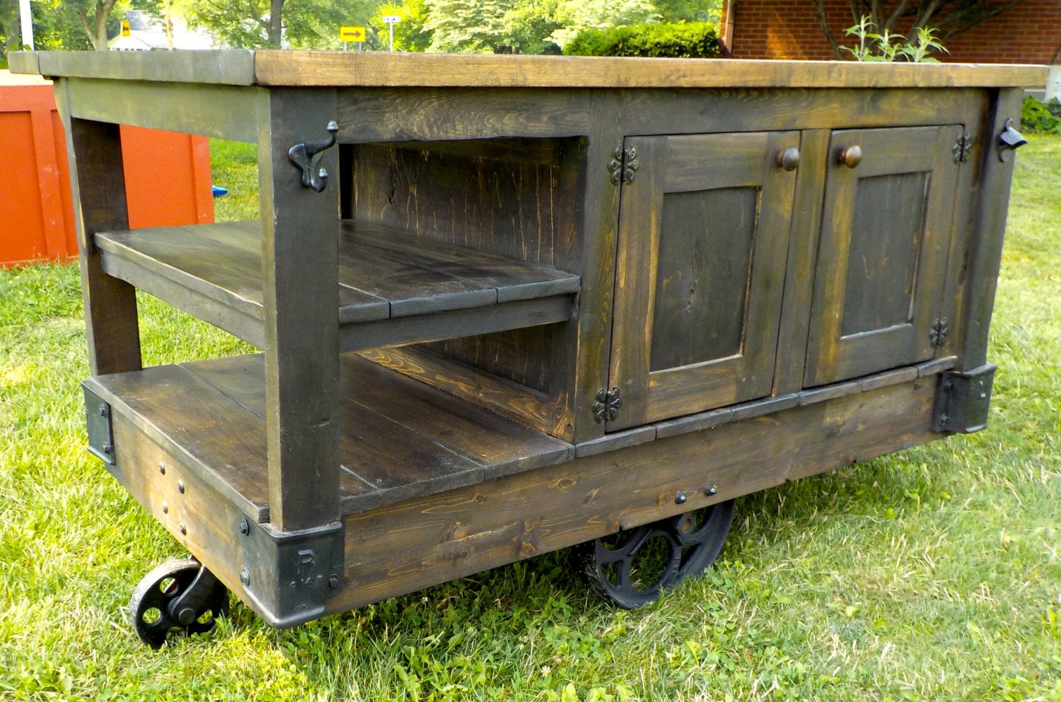 Industrial Steampunk Style Hand Made Factory Cart Kitchen Island