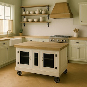 Steampunk Industrial Kitchen Island with built in stool storage