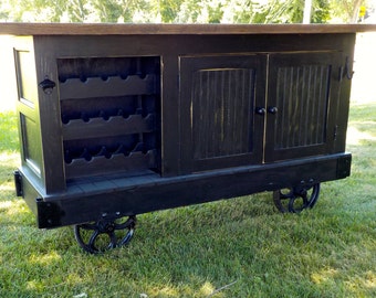 Steampunk Industrial Solid wood, Tin and Iron Pub Table/Kitchen Island