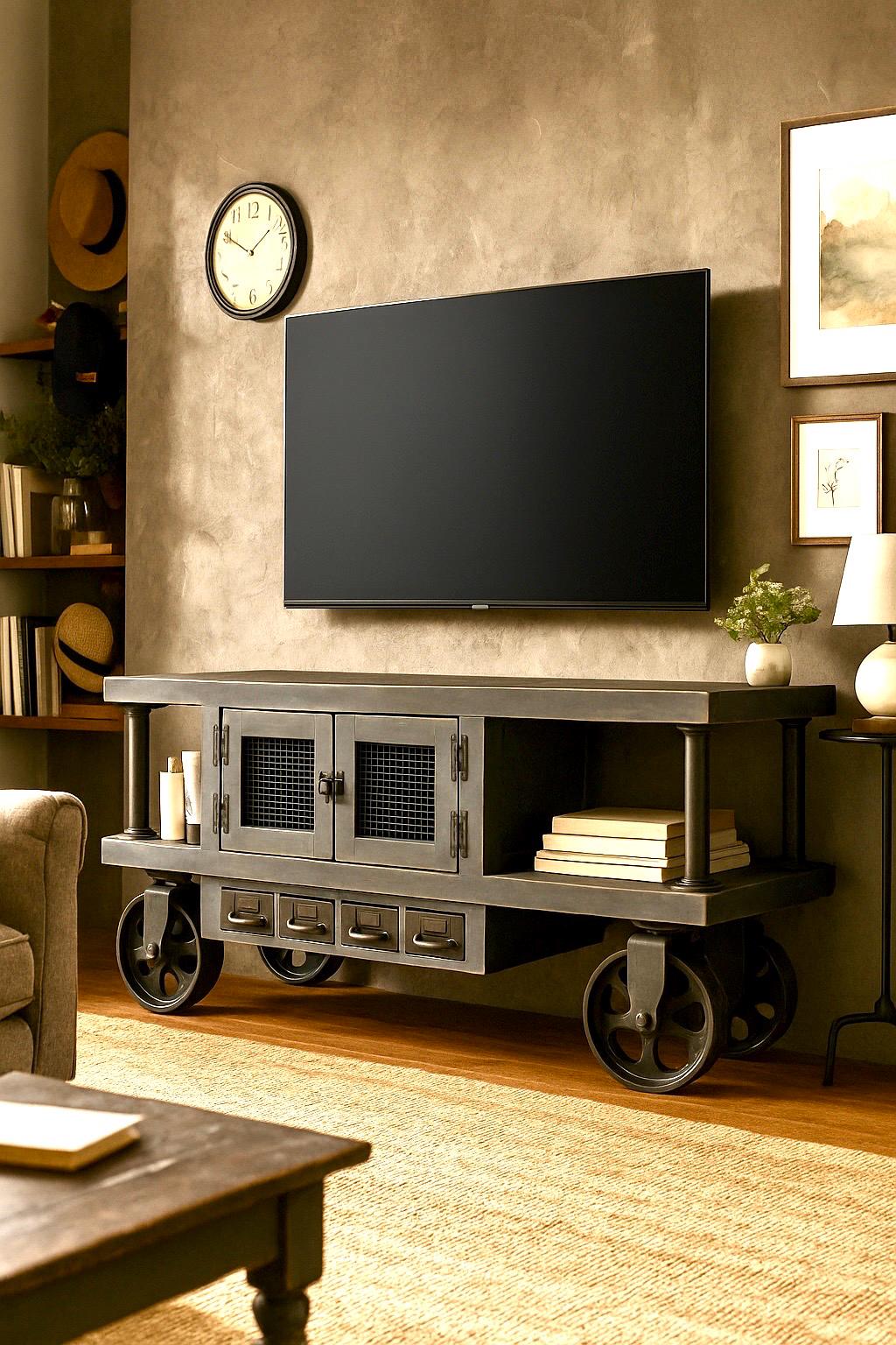 Steampunk Industrial Media Console Cart. - Etsy