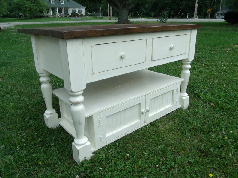 Beautiful Distressed Antique White Kitchen Island / Sideboard Etsy