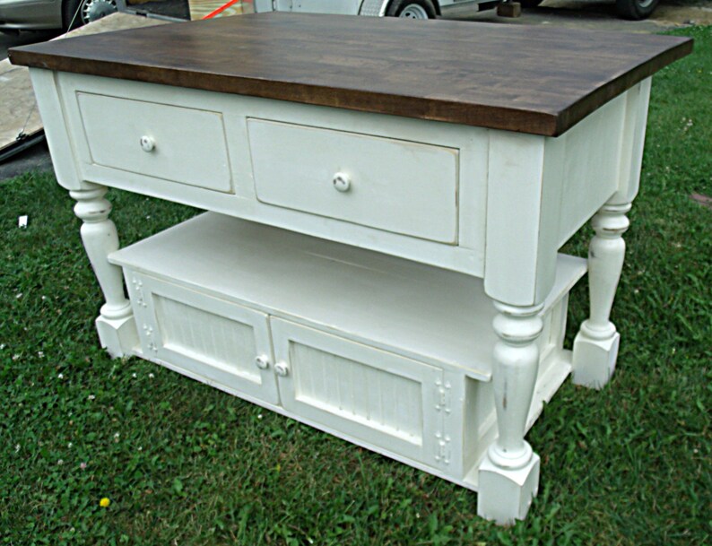 Beautiful Distressed Antique White Kitchen Island / Sideboard Etsy