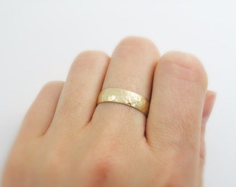 Unisex 14K yellow gold  5mm rounded hammered wedding ring. his and hers set.