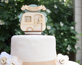 Caravan wedding topper - personalised cake topper - keepsake decoration