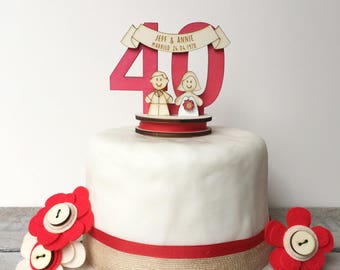 40th Wedding anniversary topper - ruby wedding cake topper - personalised cake topper - decoration keepsake n