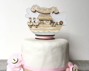 Noah's Ark Christening topper - personalised cake topper - baptism topper - Keepsake decoration