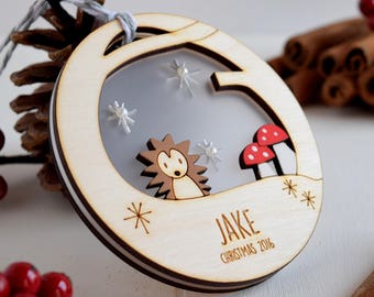 Personalised Christmas woodland bauble - Christmas decoration - Tree decoration - Cute hedgehog