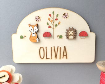 Woodland Door sign | Woodland Nursery plaque | Child's door sign | Cute hedgehog and fox