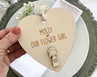 Flower Girl gift heart - Bridesmaid gift - personalised flower girl gift