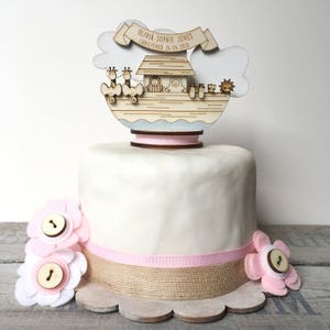 Noah's Ark Christening topper personalised cake topper baptism topper Keepsake decoration image 1