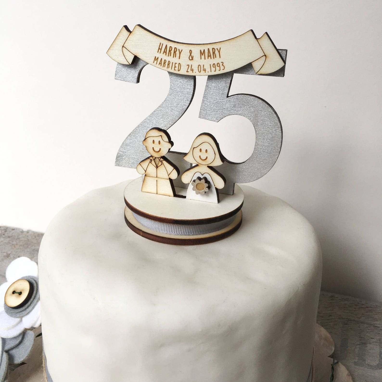 25th Wedding Anniversary Cake Topper Silver Wedding Topper Etsy Singapore