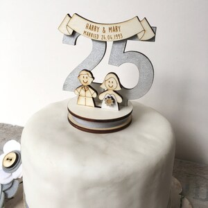 25th wedding anniversary cake topper silver wedding topper personalised topper image 2