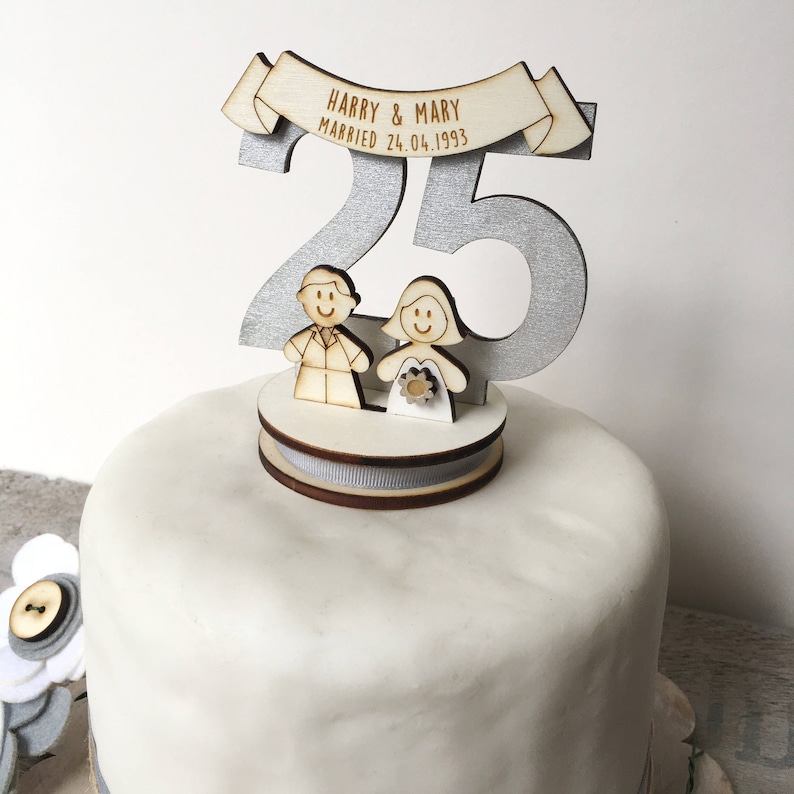 25th wedding anniversary cake topper silver wedding topper personalised topper image 2