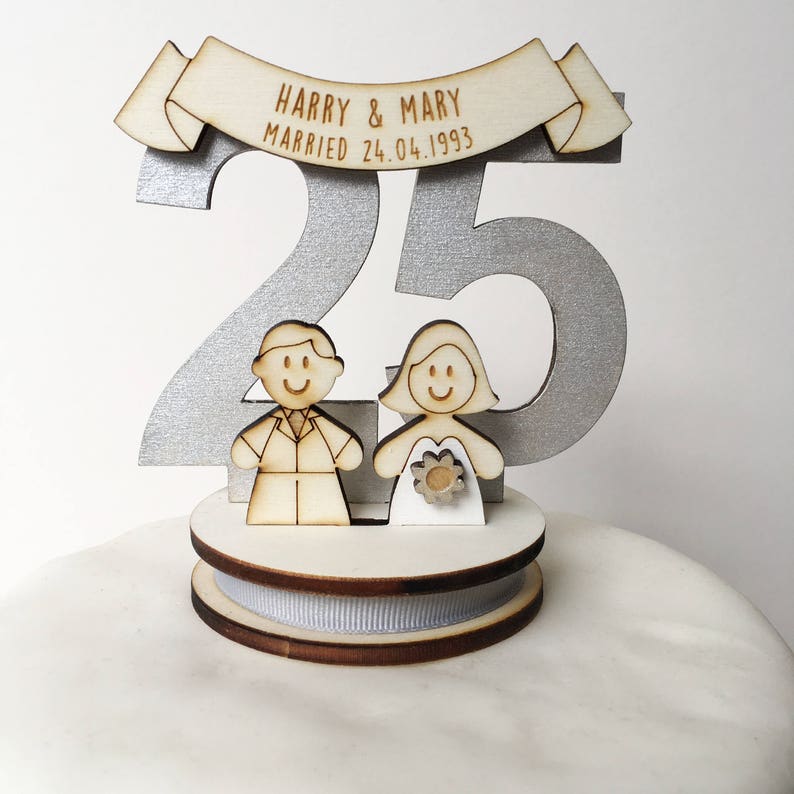 25th wedding anniversary cake topper silver wedding topper personalised topper image 3
