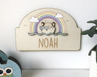 Noah's ark door sign - Personalised child's door plaque - Name plaque - Noah's ark