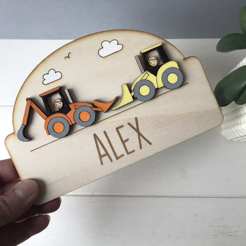 Personalised Digger Door plaque child's door sign yellow digger car plaque image 3