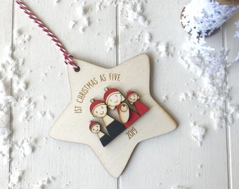 Personalised First Christmas as a Family of Five - Tree decoration