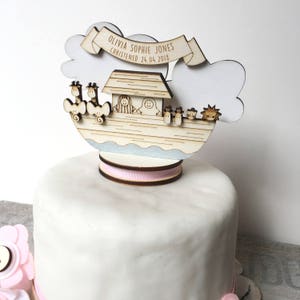 Noah's Ark Christening topper personalised cake topper baptism topper Keepsake decoration image 2