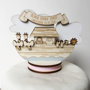 Noah's Ark Christening topper personalised cake topper baptism topper Keepsake decoration image 3