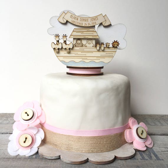 Noah S Ark Christening Topper Personalised Cake Topper Etsy