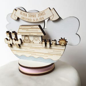 Noah's Ark Christening topper personalised cake topper baptism topper Keepsake decoration image 4