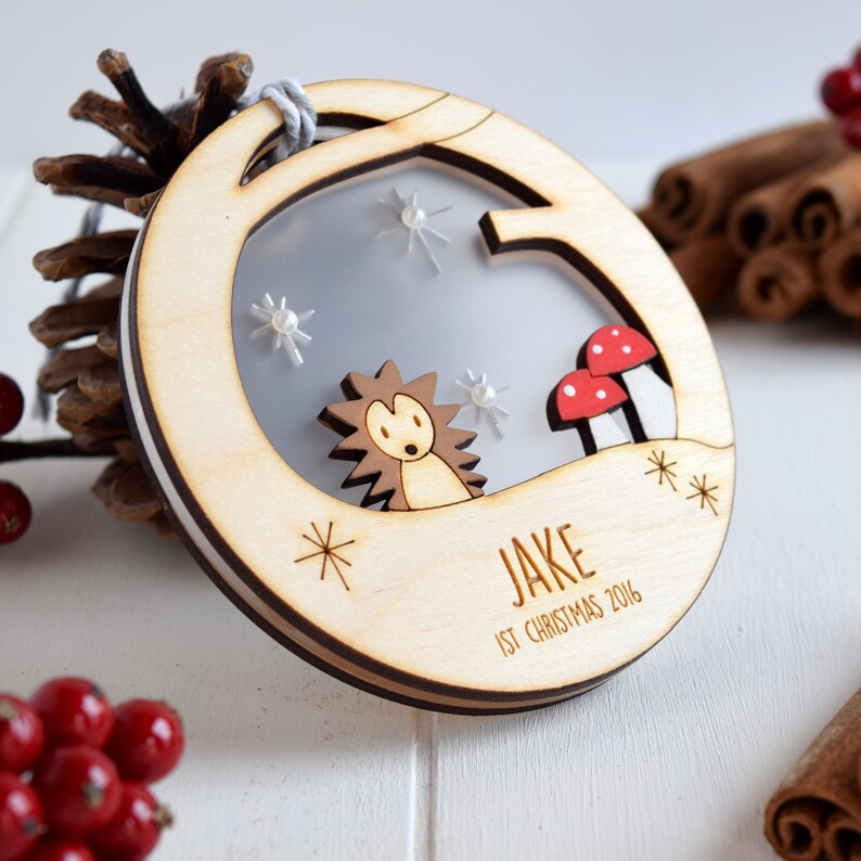 Hedgehog Baby's 1st Christmas bauble - First Christmas - Christmas decoration - Woodland decoration 