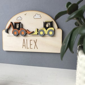 Personalised Digger Door plaque child's door sign yellow digger car plaque image 2