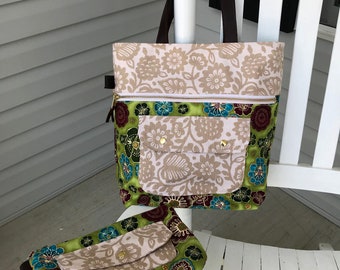 Large Caravan Tote and Matching Zippered pouch, Shoulder bag, Pool tote