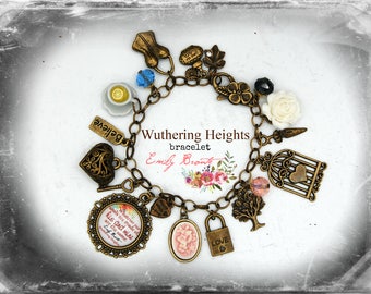 Wuthering Heights, Emily Bronte, charms bracelet, novel fan, Catherine Earnshaw and Heathcliff, made with love,