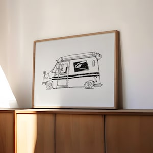 Croquis à l'encre de camion postal - Impression d'art sans cadre d'un camion USPS. Vous les connaissez, vous les aimez, ils livrent votre courrier par tous les temps.