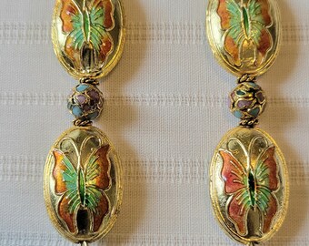 Cloisonne and Gold Drop Earrings