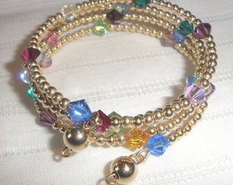 Rainbow Crystal Gold Wrap Bracelet