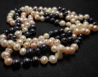 Vintage pearl necklace in 3 colors: white, black and pink