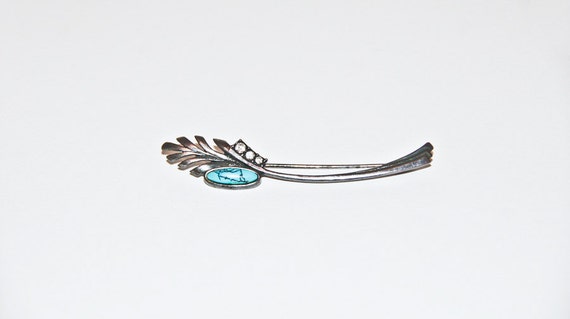 Vintage silver brooch with turquoise and three ro… - image 2