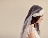 Floor length vintage style veil with beaded lace adornment  - Belle Du Jour
