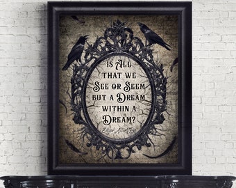 ART PRINT Dream Within a Dream quote wall décor Edgar Allan Poe quote poster Gothic Literary Wall Art Victorian vintage Vintage Literature